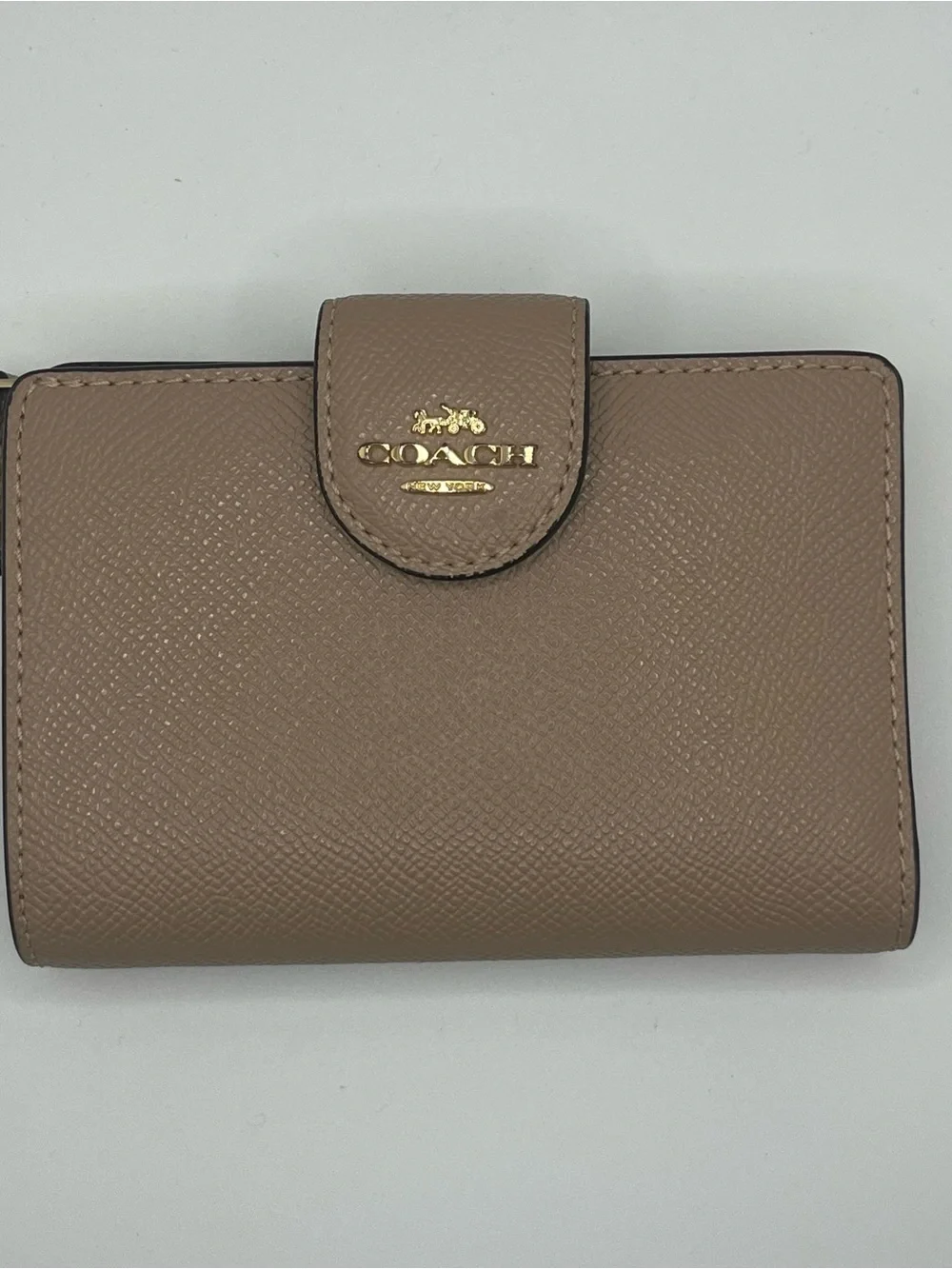 Coach Medium Corner Zip Wallet Crossgrain Leather Taupe